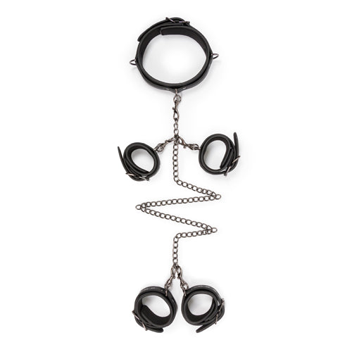 Fetish set with collar, ankle- and wrist cuffs
