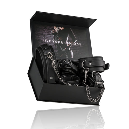 Fetish set with collar, ankle- and wrist cuffs