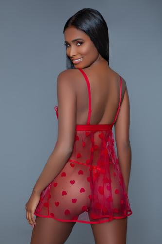 Valentine Transparante Babydoll Set - Rood