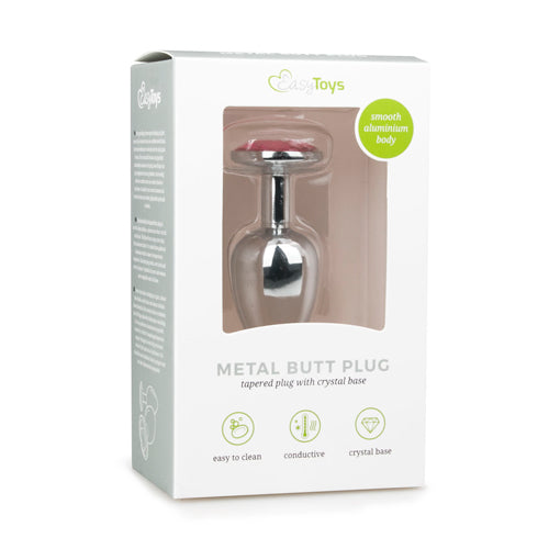 Metalen buttplug met roze steen - zilverkleurig