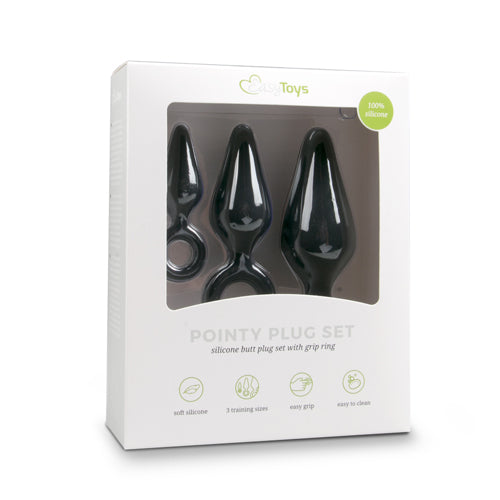 Zwarte buttplugs met trekring - setje