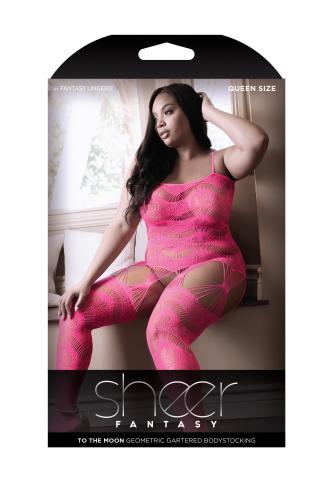 To The Moon Jarretel Catsuit - Neon Pink